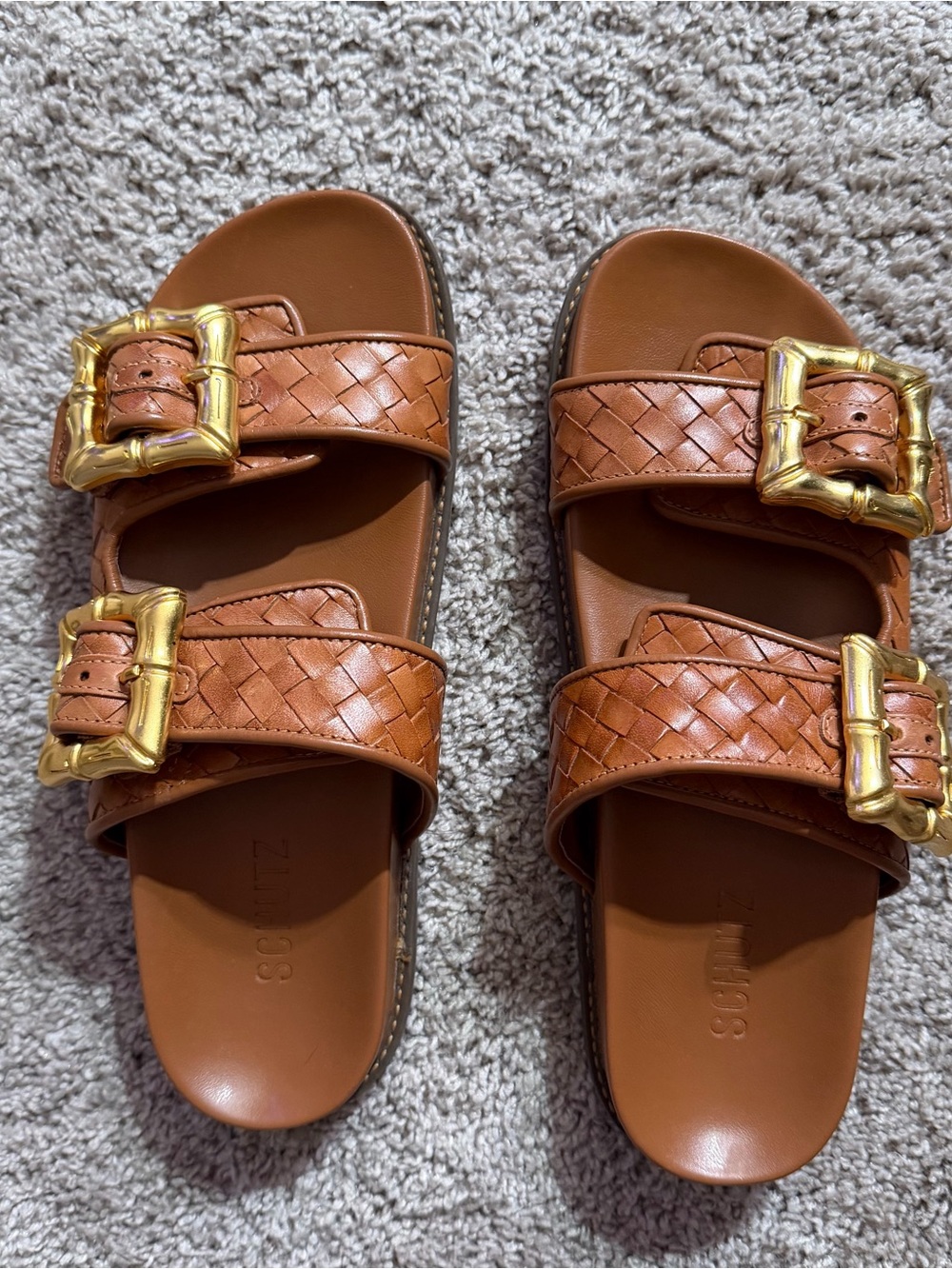 Schutz Enola Sporty Woven Leather Sandal Size 8 - Honey Peach, Atanado Leather